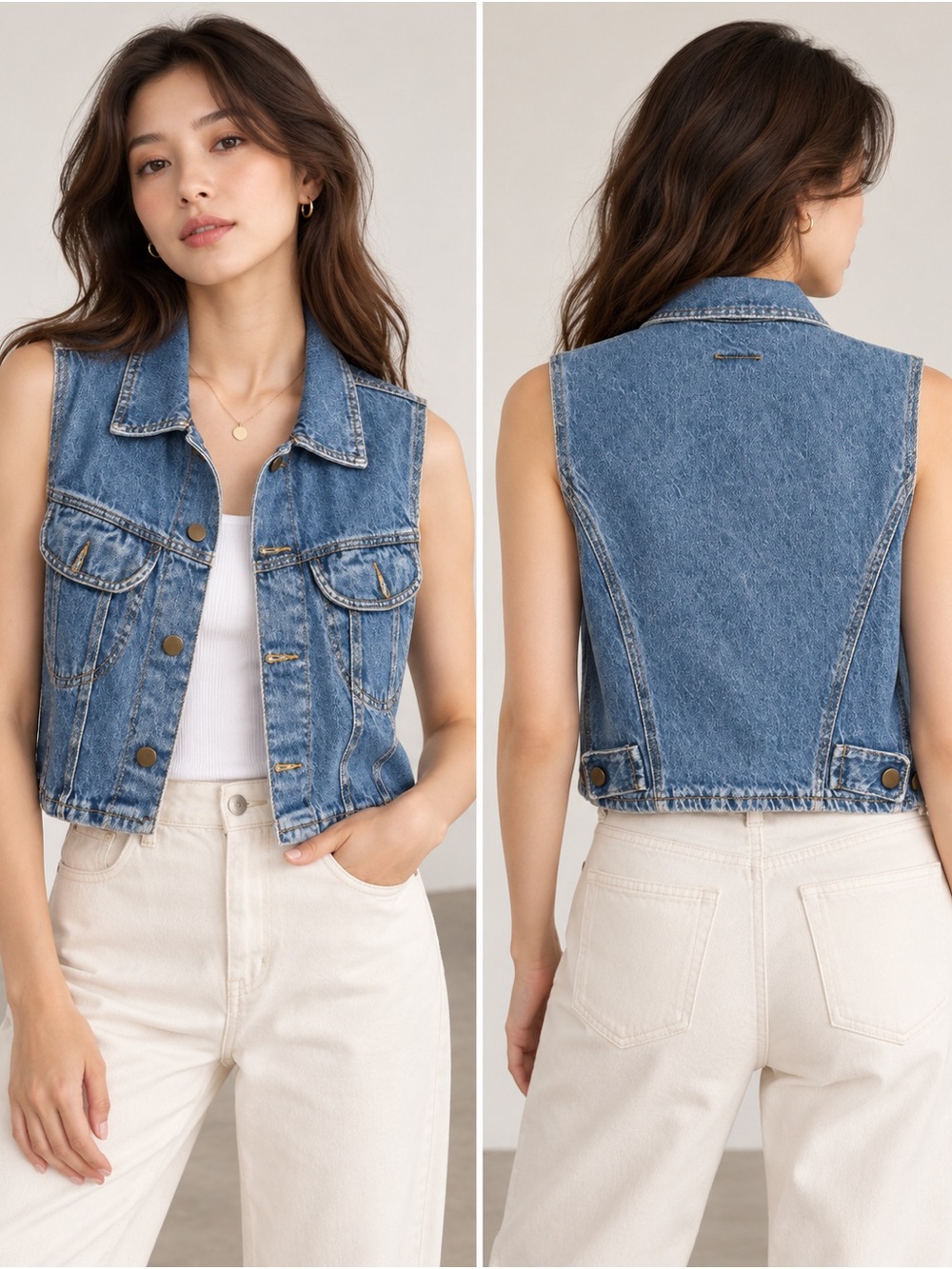 Vintage Sleeveless Blue Denim Vest - Women's Jeans
